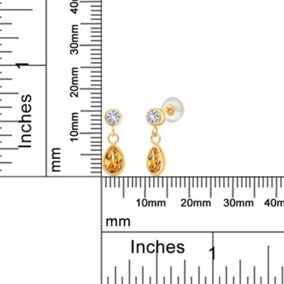14K Yellow Gold with 0.92 Cttw Yellow Citrine and White Sapphire Post Earrings - Picture 4 of 4